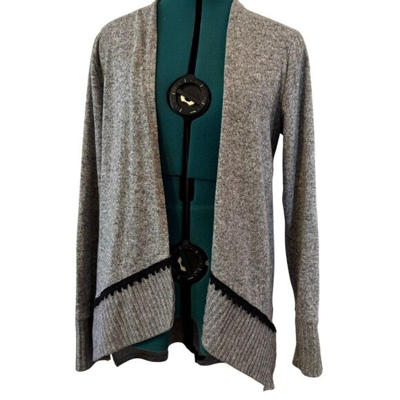 Maurices Sweaters - Maurices Drape Front Cardigan - Size Large, Gray/Black